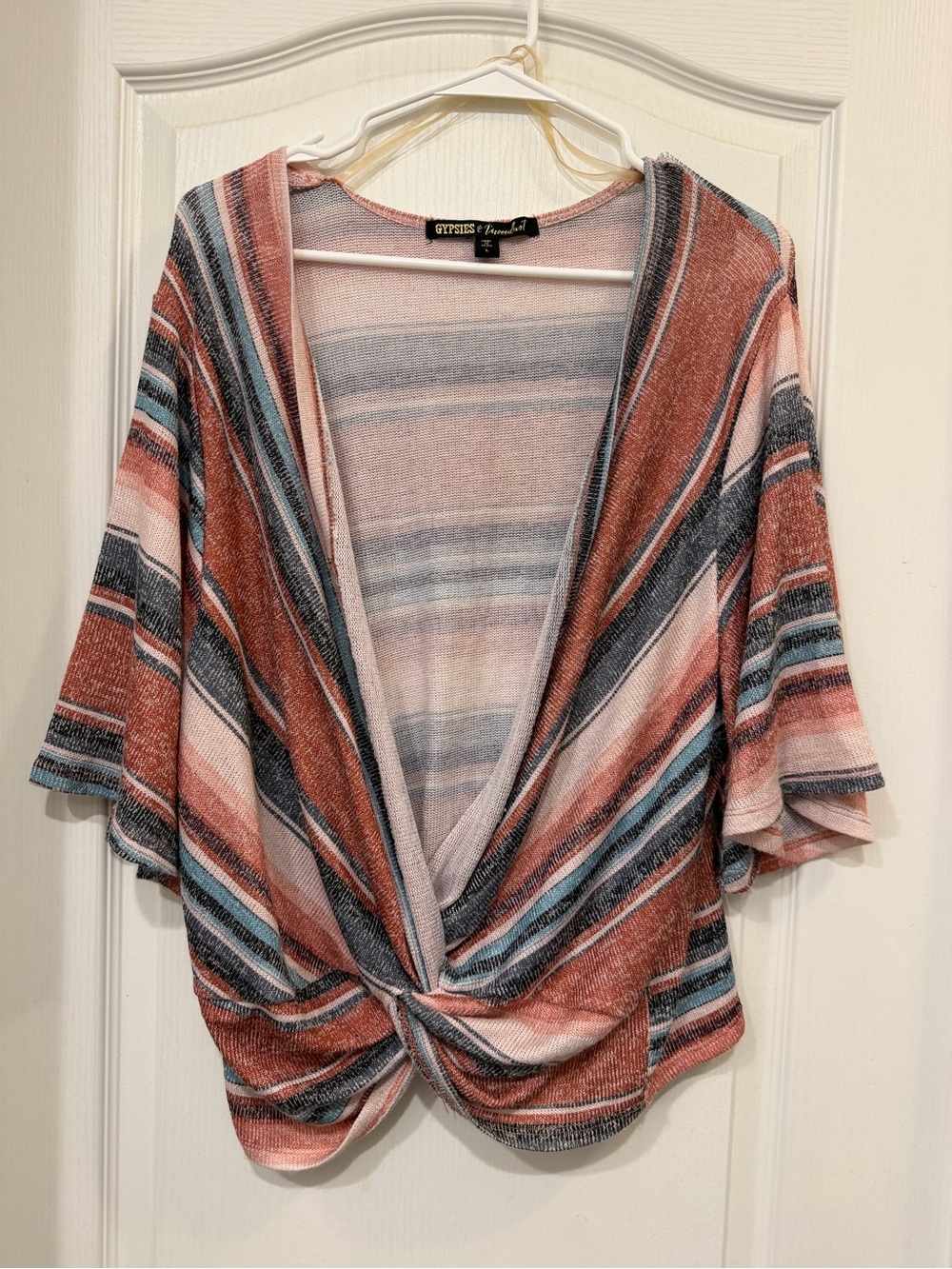 Gypsies & Moondust Striped Twist Front Knit Boho Top Size Large